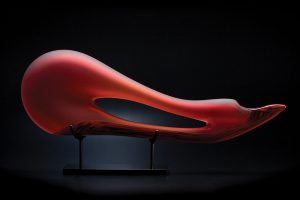 Avelino in red by Bernard Katz Glass Avelino shown in red color is a hand blown glass sculpture by Bernard katz