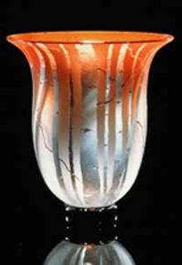 Birch vessel in salmon color by Bernard Katz blown glass Birch Vessel shown in salmon color by Bernard Katz