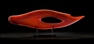 Caladesi in red color by Bernard Katz glass Caladesi shown in red color is a hand blown glass sculpture by Bernard Katz