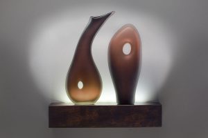 Monolito akumal and palanque shown in tea color by Bernard Katz Monolito Series with Akumal and Palanque glass forms by Bernard Katz