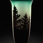 Hand blown glass Pine Vase shown in jade color by Bernard Katz