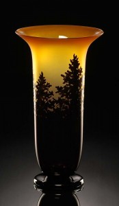 Pine Vase in topaz color is a hand blown glass vase By Bernard Katz