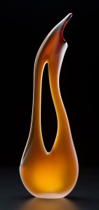 Tall Avelino in cinnamon color by Bernard Katz Glass Tall Avelino shown in cinnamon color is a hans blown glass sculpture by Bernard Katz
