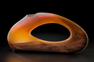 Trans Bolinas cinnamon color by Bernard Katz Glass hand blown glass sculpture, Trans Bolinas in cinnamon by Bernard Katz