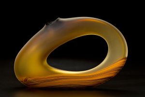 Trans Bolinas yellow color by bernard Katz Glass Trans Bolinas shown in yellow color is a hand blown glass sculpture by Bernard Katz