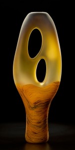 Trans Terra ceia in yellow color by Bernard Katz Glass Trans Terra Ceia shown in yellow color is a hand blown glass sculpture created by Bernard Katz