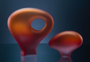 Melange Series 4 shown in scarlet color is a hand blown glass sculpture created by Bernard Katz