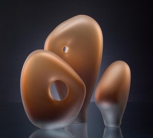 Melange Series 9 art glass sculpture shown in tea color created by Bernard Katz