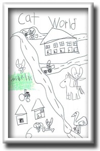 Cat World drawing by Alyson, age six