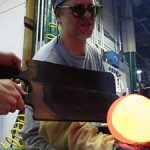 blocking and papering hot glass sculpture video-Bernard Katz Glass Bernard Katz blowing glass, papering and blocking hot glass