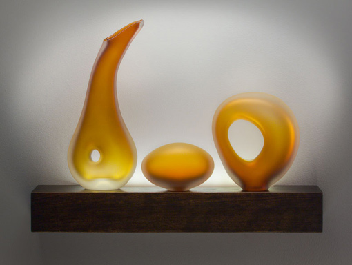 Akumal, Masso, & Alban Monolito glass sculptures aurora color by Bernard Katz