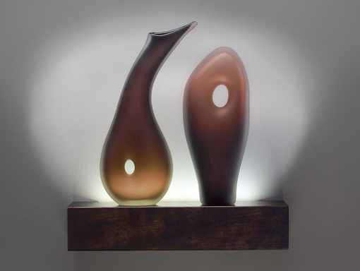 Akumal & Palanque Monolito glass sculptures tea color by Bernard Katz