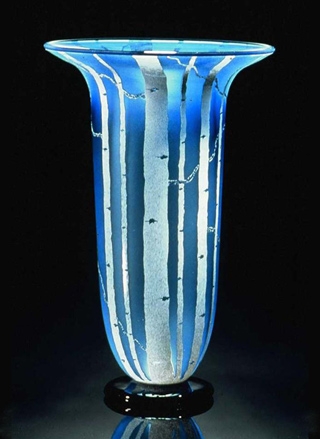 Birch Vase blue color art glass by Bernard Katz