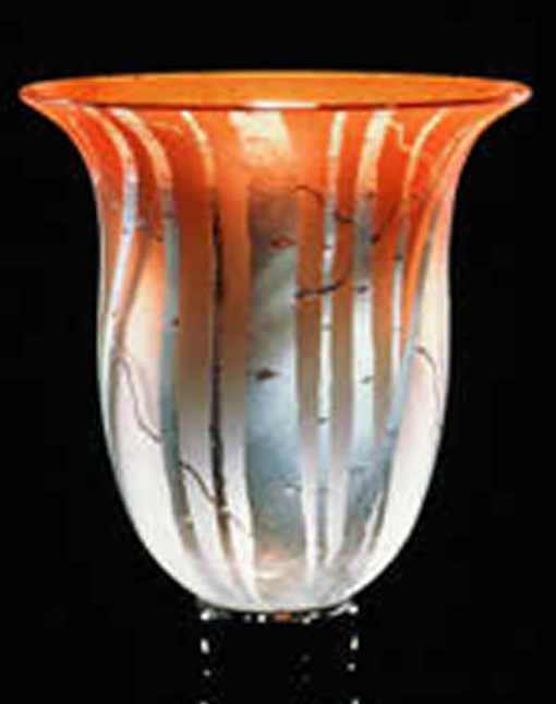 Birch Vessel in sunset salmon color glass vase