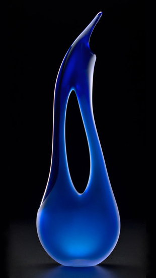 Blue Tall Avelino art glass sculpture by Bernard Katz