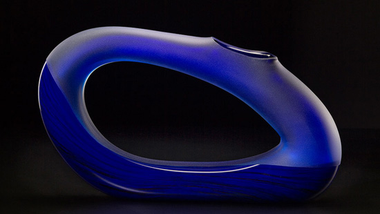 Blue Trans Bolinas art glass sculpture by Bernard Katz