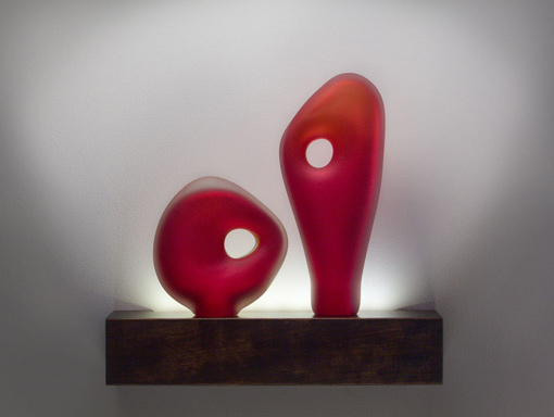 Coba & Palanque Monolito glass sculptures scarlet color by Bernard Katz