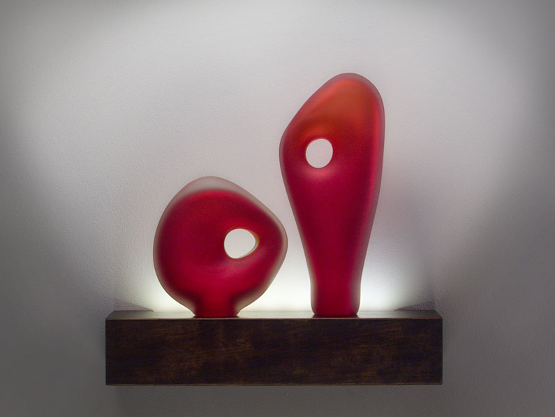Coba and Palanque Monolito in scarlet red color handblown glass forms