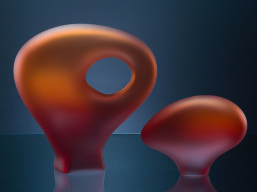 Melange Series 4 art glass sculpture in red color by Bernard Katz