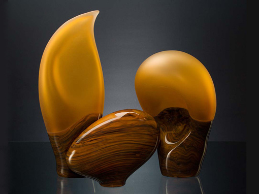 Melange Series 5 art glass sculpture in cinnamon color by Bernard Katz