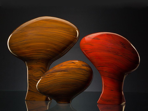 Melange Series 6 art glass sculpture in cinnamon and red color by Bernard Katz