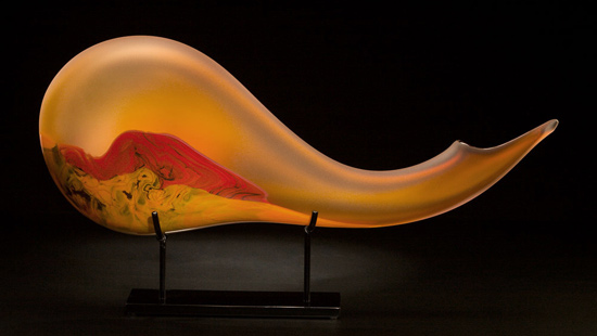 Montara art glass sculpture in yellow amber color by Bernard Katz