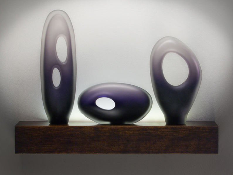 Muno, Tulum, and Mitla Monolito in indigo color handblown glass forms