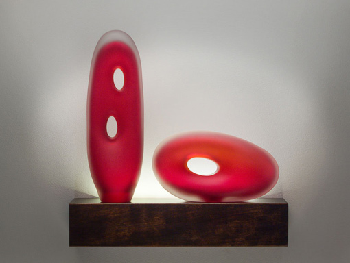 Muno & Tulum Monolito glass sculptures scarlet color by Bernard Katz