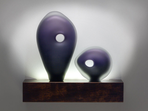 Palanque & Coba Monolito glass sculptures indigo color by Bernard Katz