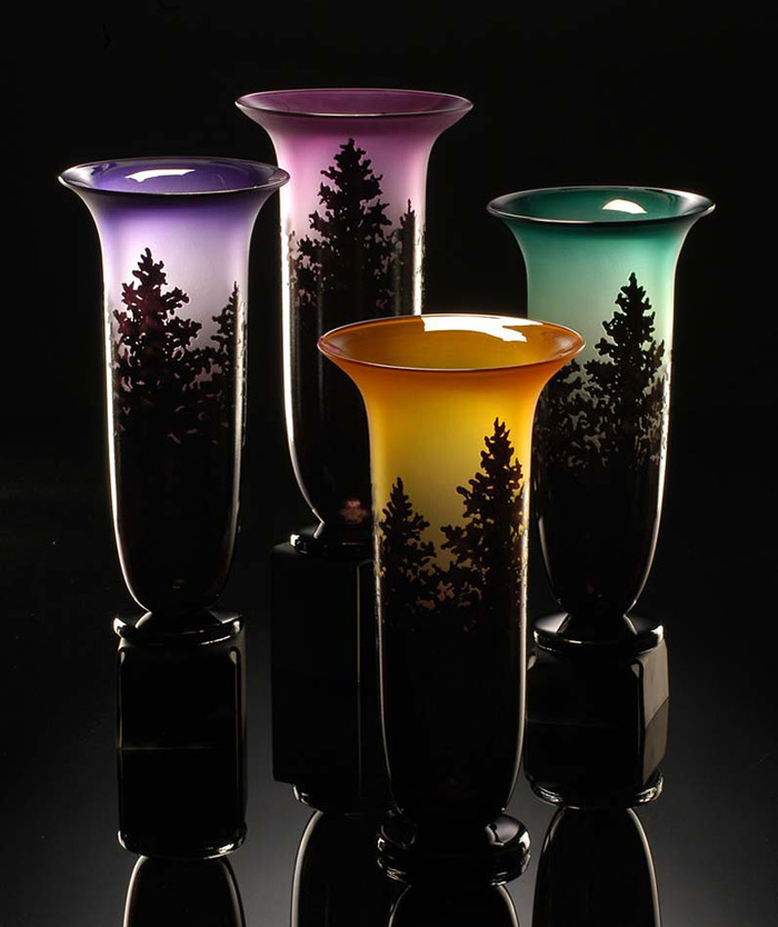 Pine Vase 4 color group glass vases