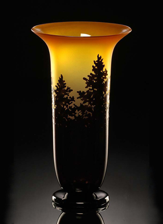 Pine Vase in gold topaz color art glass by Bernard Katz