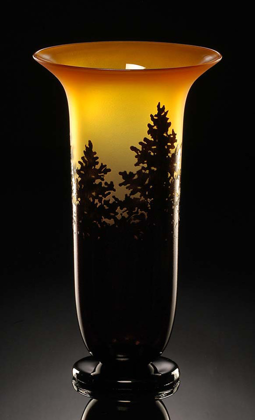 Pine Vase gold topaz color hand-blown glass