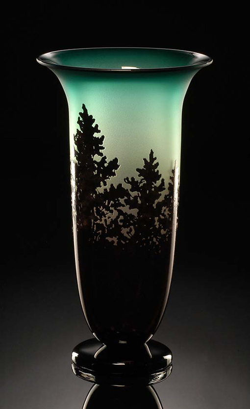 Pine Vase jade color hand-blown glass