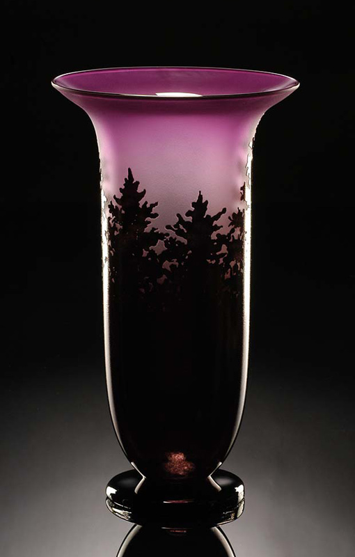 Pine Vase reddish-amethyst color hand-blown glass
