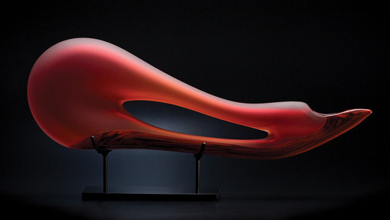 Red Avelino art glass sculpture by Bernard Katz