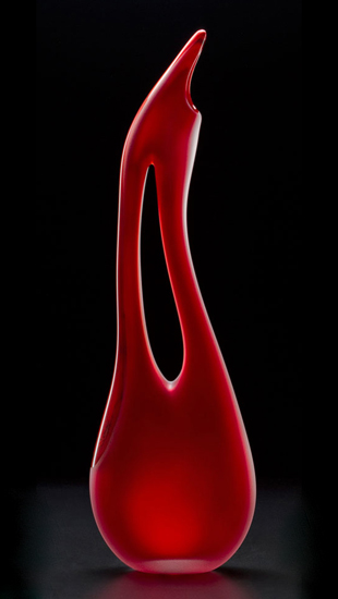 Red Tall Avelino art glass sculpture by Bernard Katz