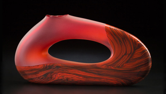 Red Trans Bolinas art glass sculpture by Bernard Katz