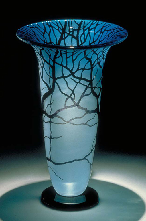 Tree Vase blue color hand-blown glass