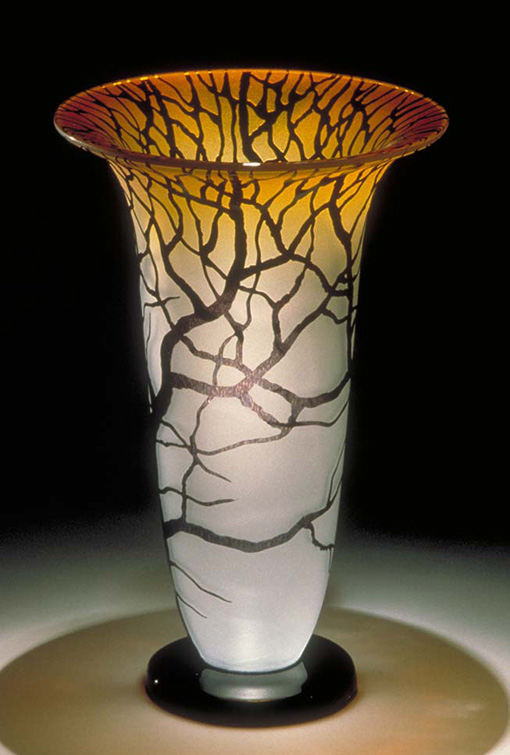 Tree Vase gold topaz color hand-blown glass