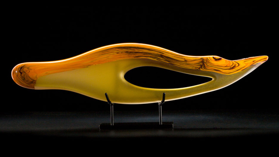 Yellow Caladesi art glass sculpture by Bernard Katz