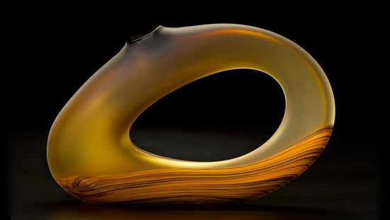 Yellow Trans Bolinas art glass sculpture by Bernard Katz