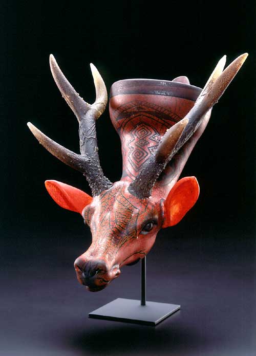 "Situla" by William Morris, 2000, 22"x24"x18", blown glass with steel stand
