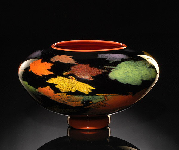 Autumn Foliage art glass bowl in fall colors handblown by Bernard Katz