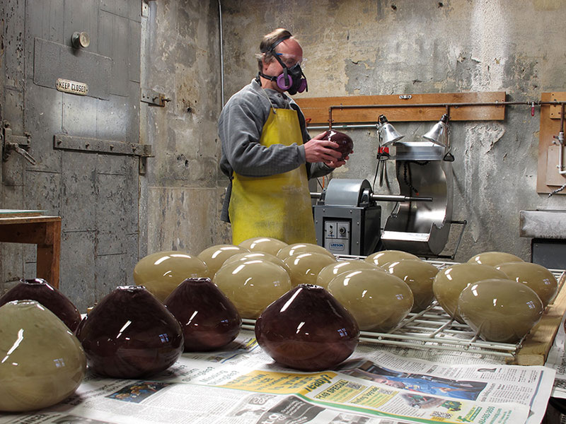 Bernard Katz coldworking glass forms for wall sculpture