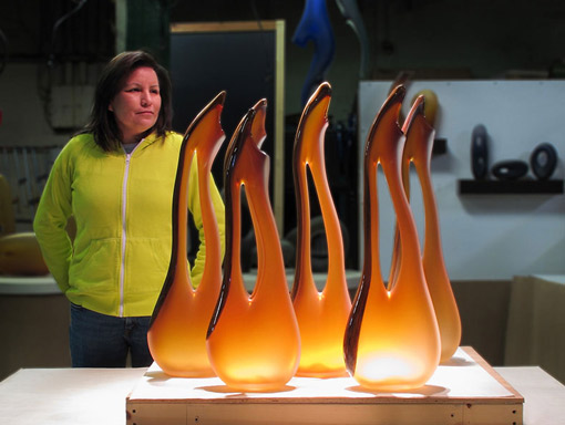 Tall Avelino glass sculpture installation group by Bernard Katz