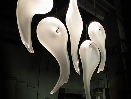 Luxury interior glass hanging sculpture design by Bernard Katz