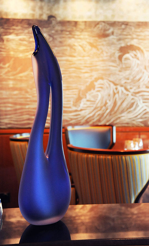 Tall Blue Avelino glass sculpture for HAL luxury cruise ship project